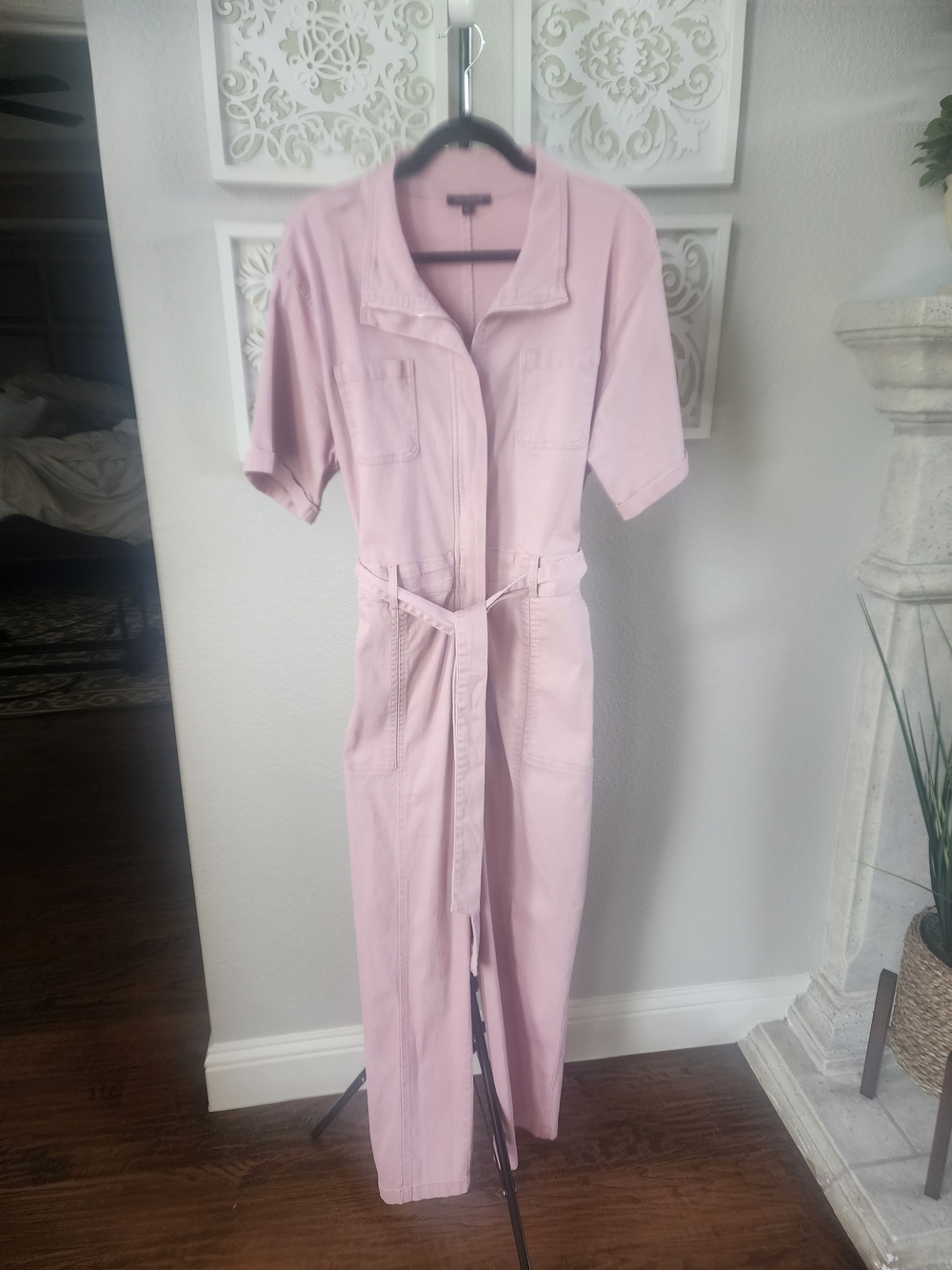 Skies Are Blue Pink Denim Jumpsuit with Belt